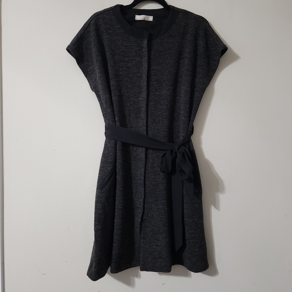Etrucci Elegant Gray Dress with Belt & Pockets Career Formal Size 44 EU 12 US